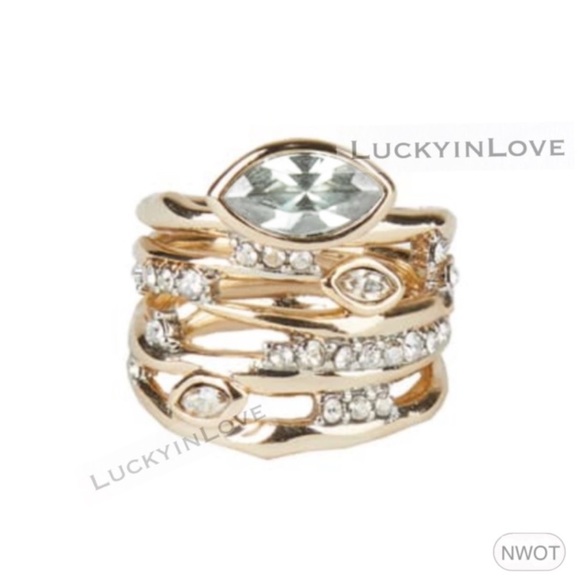 ALEXIS BITTAR • BRUT Thorny Layered Navette Crystal Burst Gold Ring Size 7 - Picture 1 of 13
